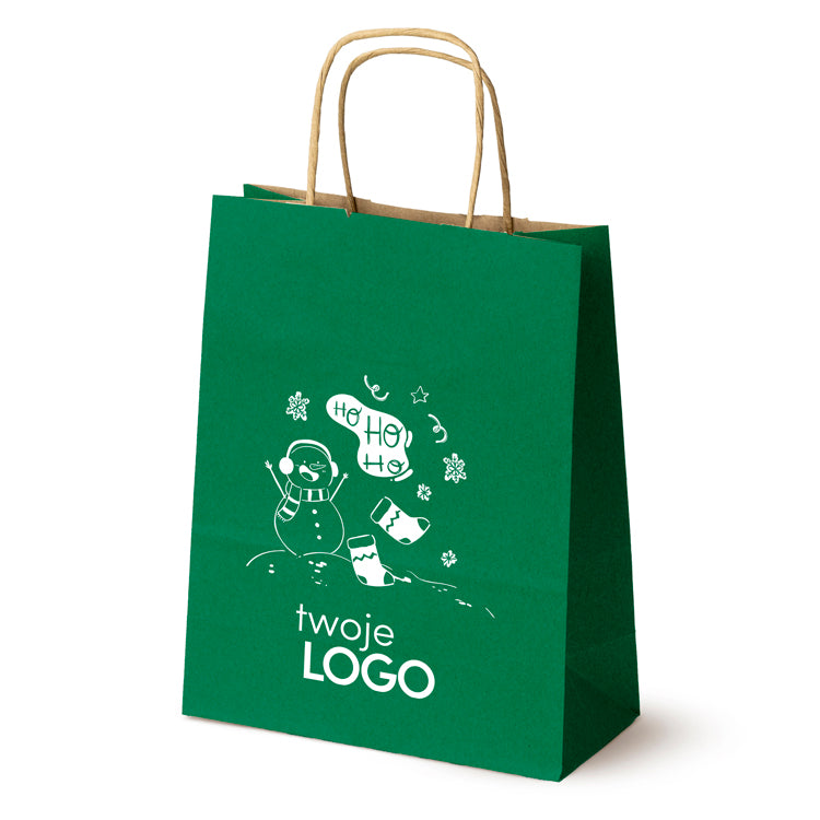 Torba papierowa świąteczne Zielona 50szt. 180x80x225mm +LOGO (23 wzory) SW-10