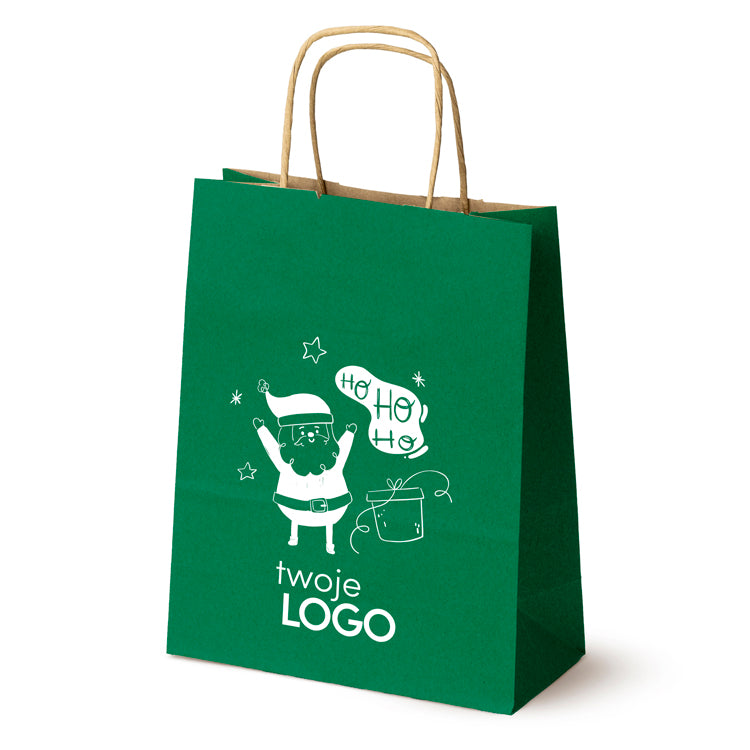 Torba papierowa świąteczne Zielona 50szt. 180x80x225mm +LOGO (23 wzory) SW-09