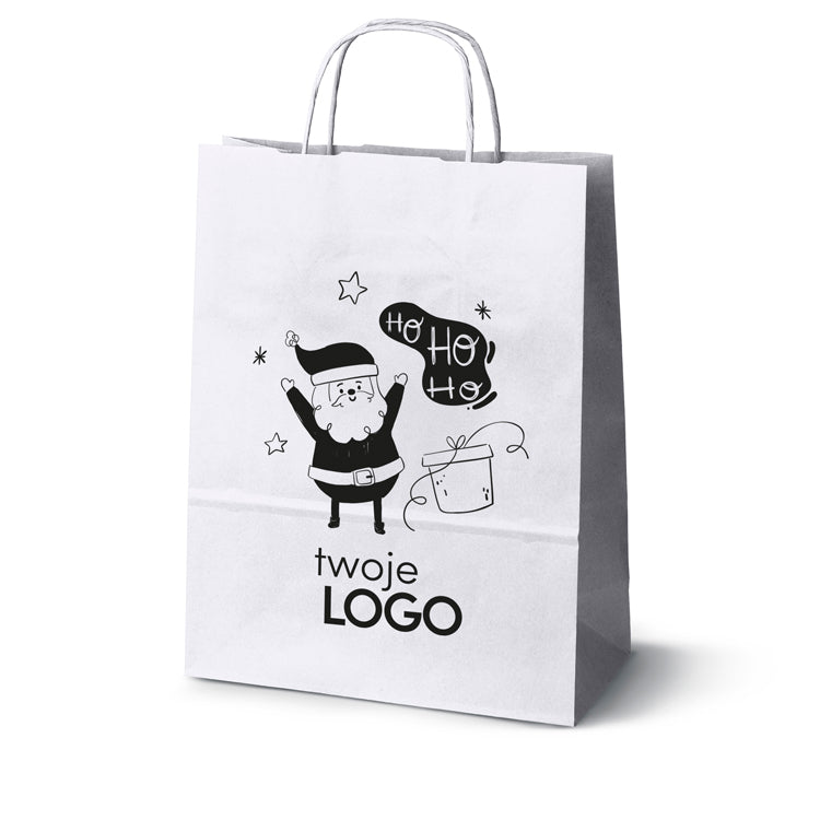 Torba papierowa świąteczne 50szt. 240x100x320mm Biała +LOGO (23 wzory) SW-09