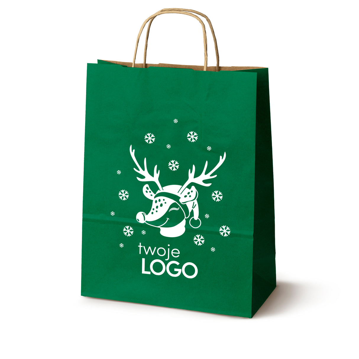 Torba papierowa świąteczne 50szt. 240x100x320mm Zielona +LOGO (23 wzory) SW-11