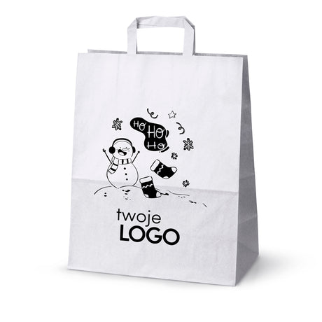 Torba papierowa świąteczne 50szt.320x160x390mm Biała +LOGO (23 wzory) SW-10