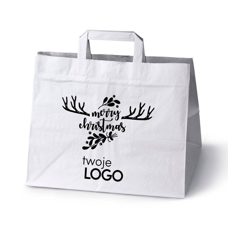 Torba papierowa świąteczne 50szt.320x220x245mm Biała +LOGO (23 wzory) SW-02