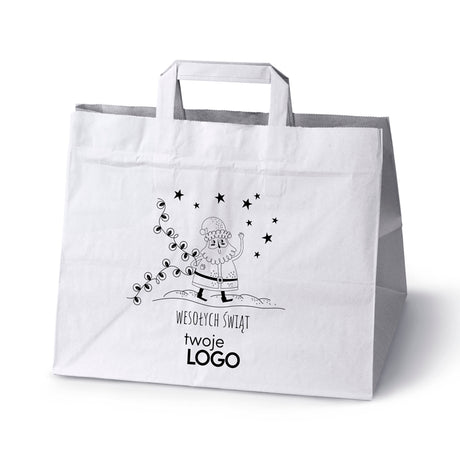 Torba papierowa świąteczne 50szt.320x220x245mm Biała +LOGO (23 wzory) SW-23