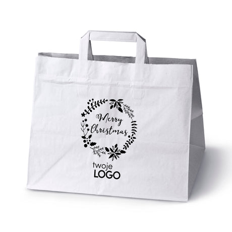 Torba papierowa świąteczne 50szt.320x220x245mm Biała +LOGO (23 wzory) SW-13