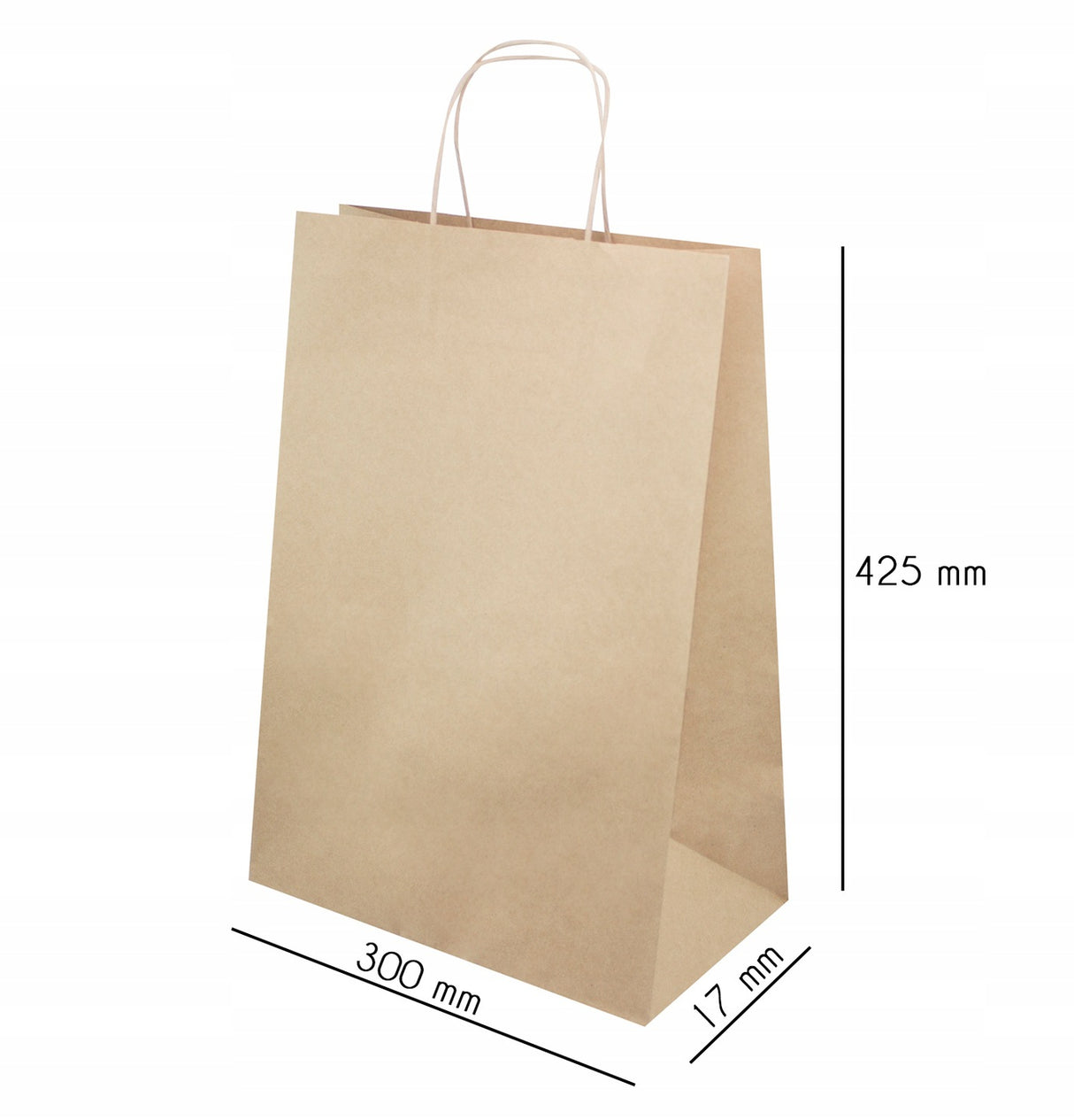 Torba papierowa 305x170x425mm z uchwytem skręcanym - BRĄZOWA PRĄŻEK