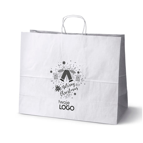 Torba papierowa świąteczne 50szt.500x180x390mm Biała +LOGO (23 wzory) SW-18