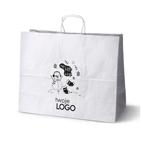 Torba papierowa świąteczne 50szt.500x180x390mm Biała +LOGO (23 wzory) SW-10