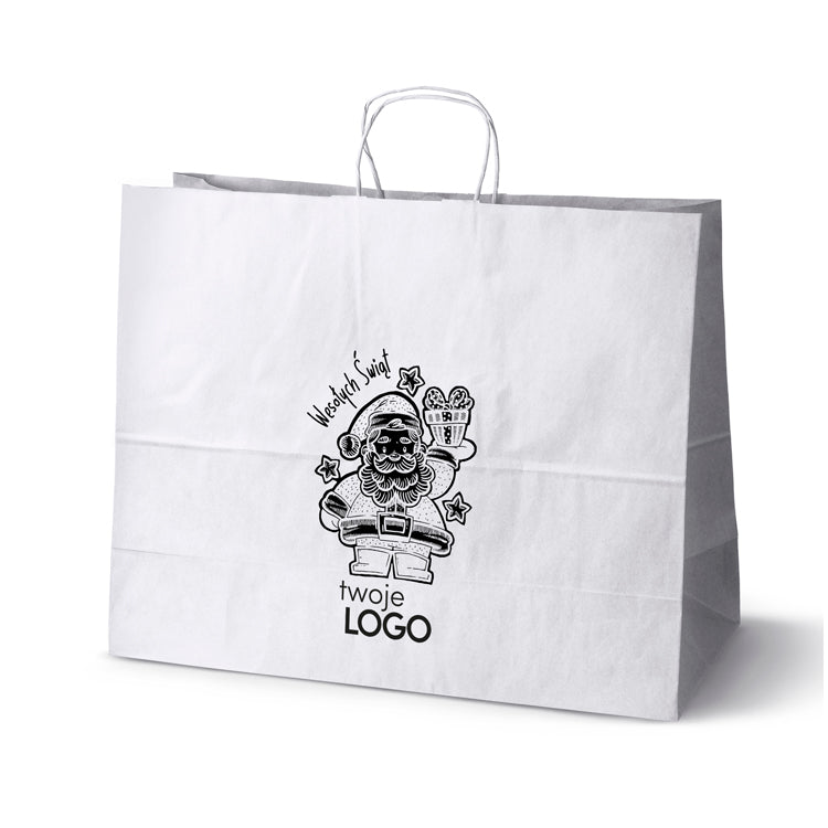 Torba papierowa świąteczne 50szt.500x180x390mm Biała +LOGO (23 wzory) SW-12