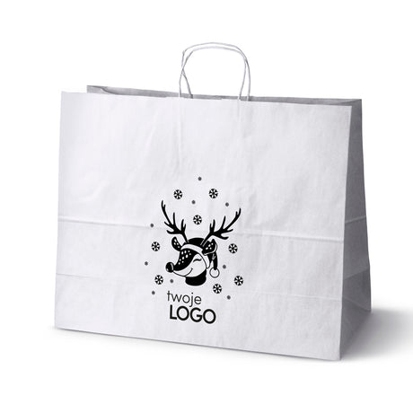 Torba papierowa świąteczne 50szt.500x180x390mm Biała +LOGO (23 wzory) SW-11