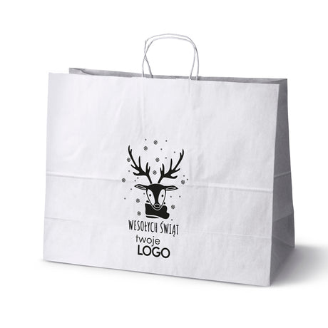 Torba papierowa świąteczne 50szt.500x180x390mm Biała +LOGO (23 wzory) SW-08