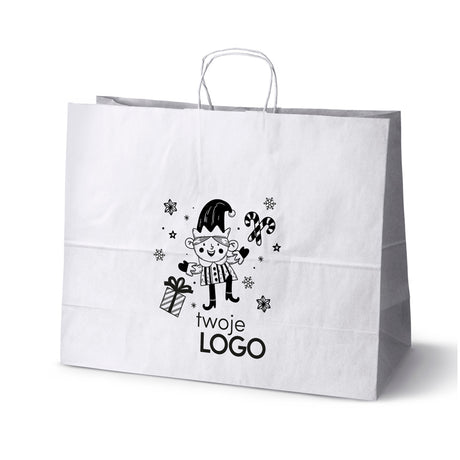 Torba papierowa świąteczne 50szt.500x180x390mm Biała +LOGO (23 wzory) SW-06