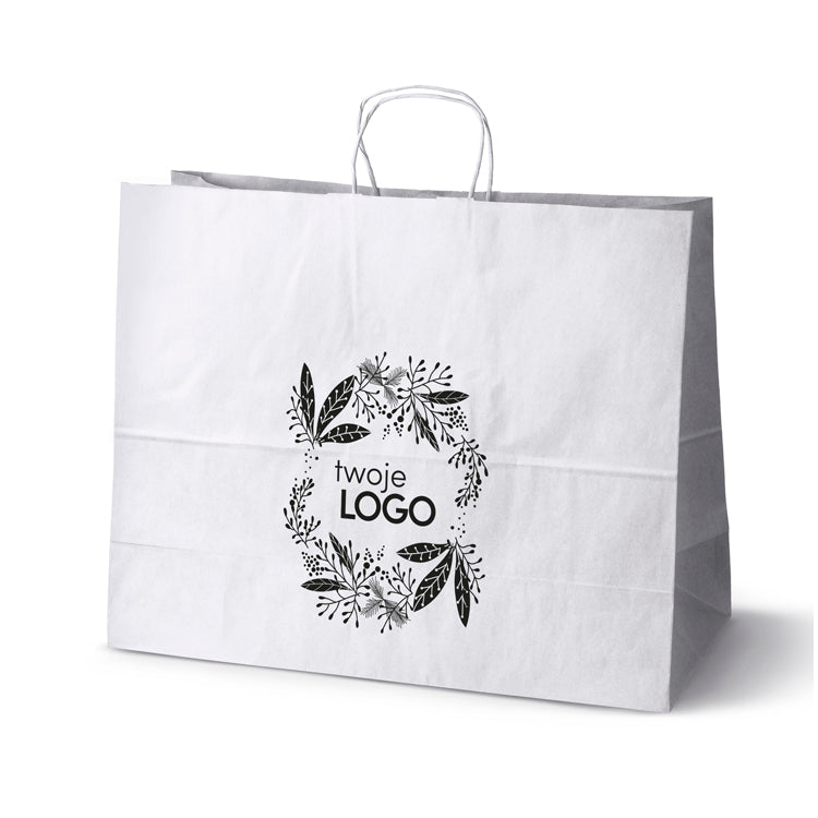 Torba papierowa świąteczne 50szt.500x180x390mm Biała +LOGO (23 wzory) SW-16