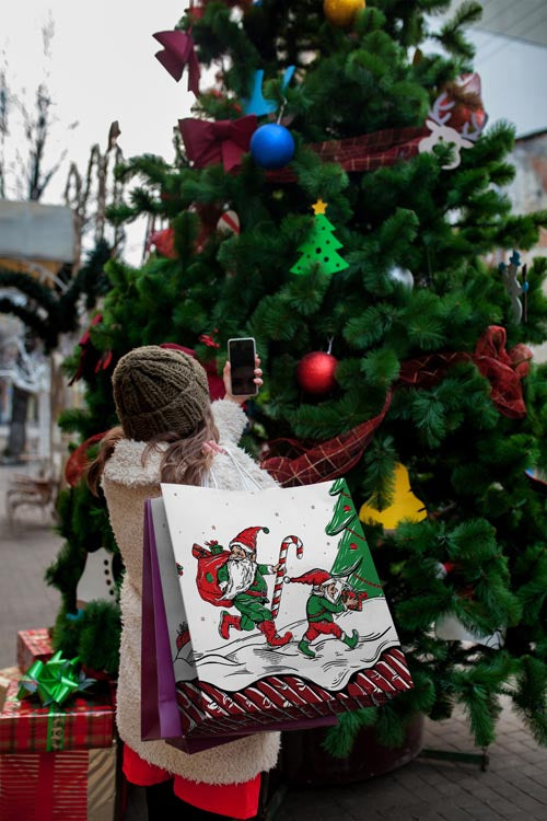 Torby Papierowe Świąteczne 40x18x39 cm Mikołaj i Elf