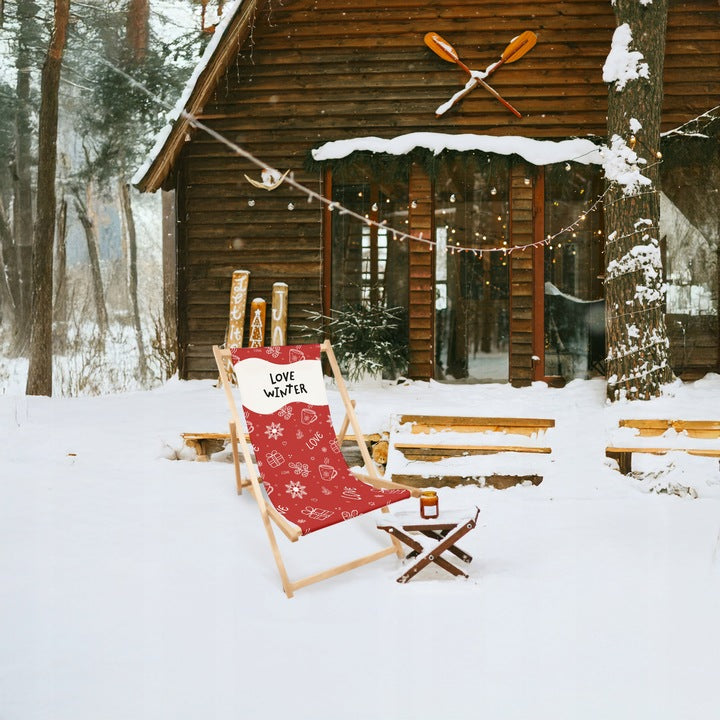 Leżak Zimowy Drewniany Czerwony LOVE WINTER