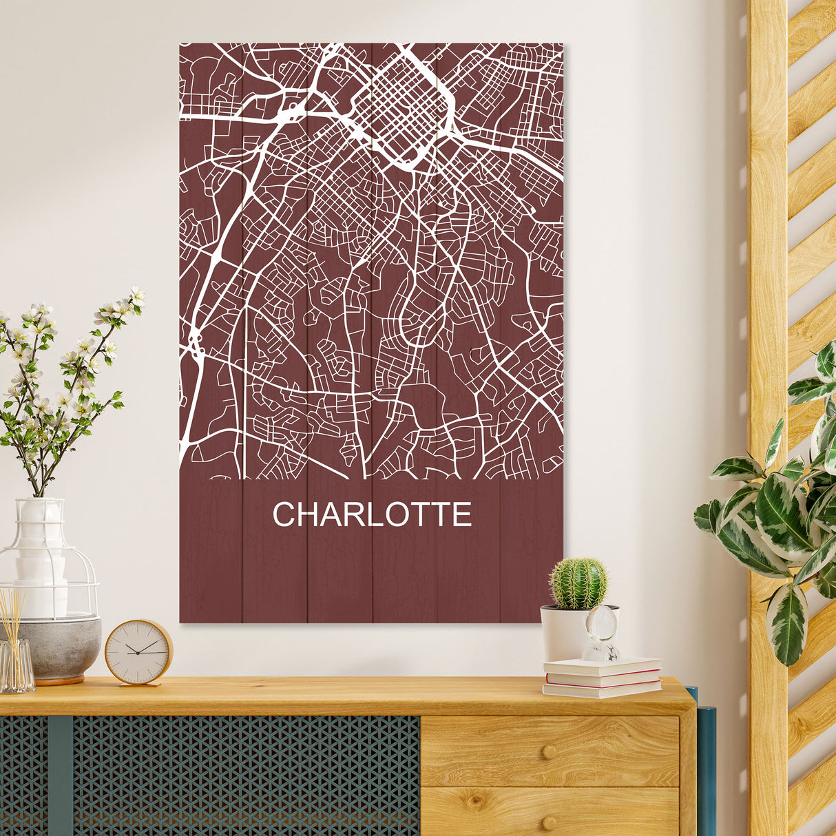 Obraz na drewnie Mapa Charlotte - Charlotte