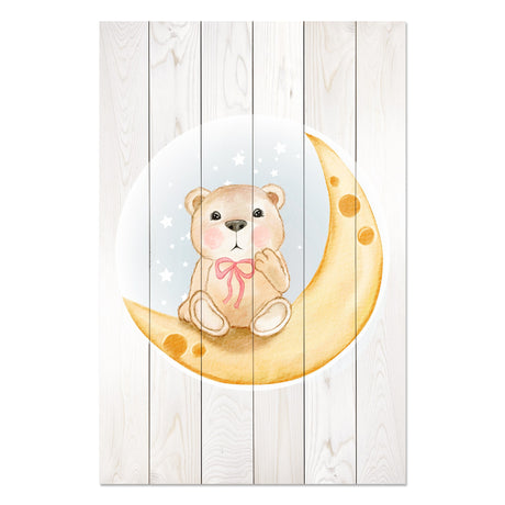 Obraz na drewnie Księżycowy miś - Cute Bear Sitting Moon Watercolor