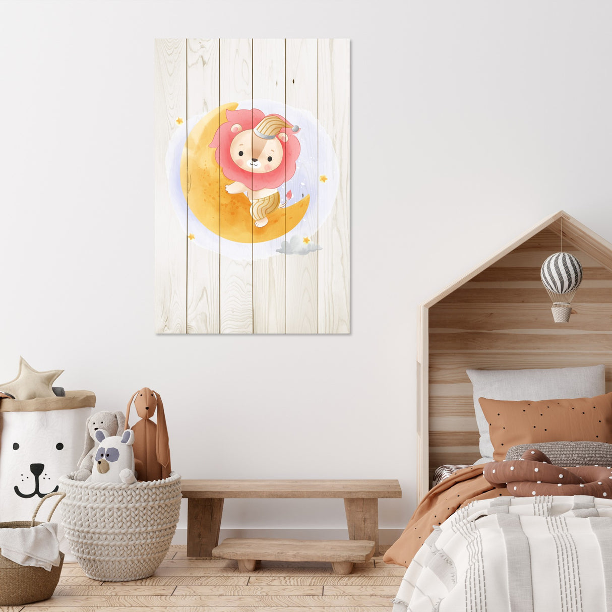 Obraz na drewnie Księżycowy lew - Cute Lion Sitting Moon