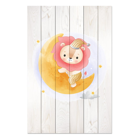 Obraz na drewnie Księżycowy lew - Cute Lion Sitting Moon