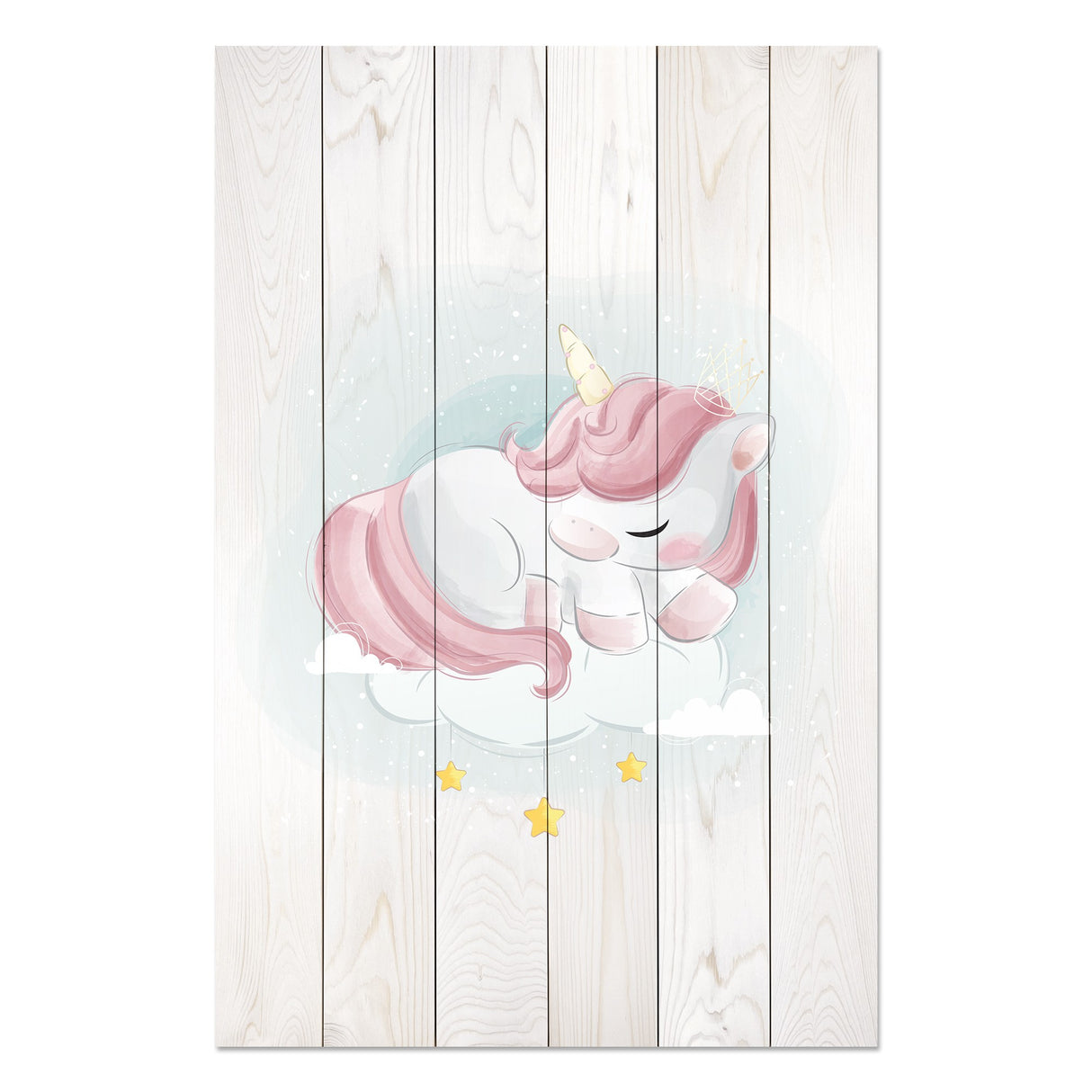 Obraz na drewnie Śpiący jednorożec - Sweet Unicorn Sleeping Cloud