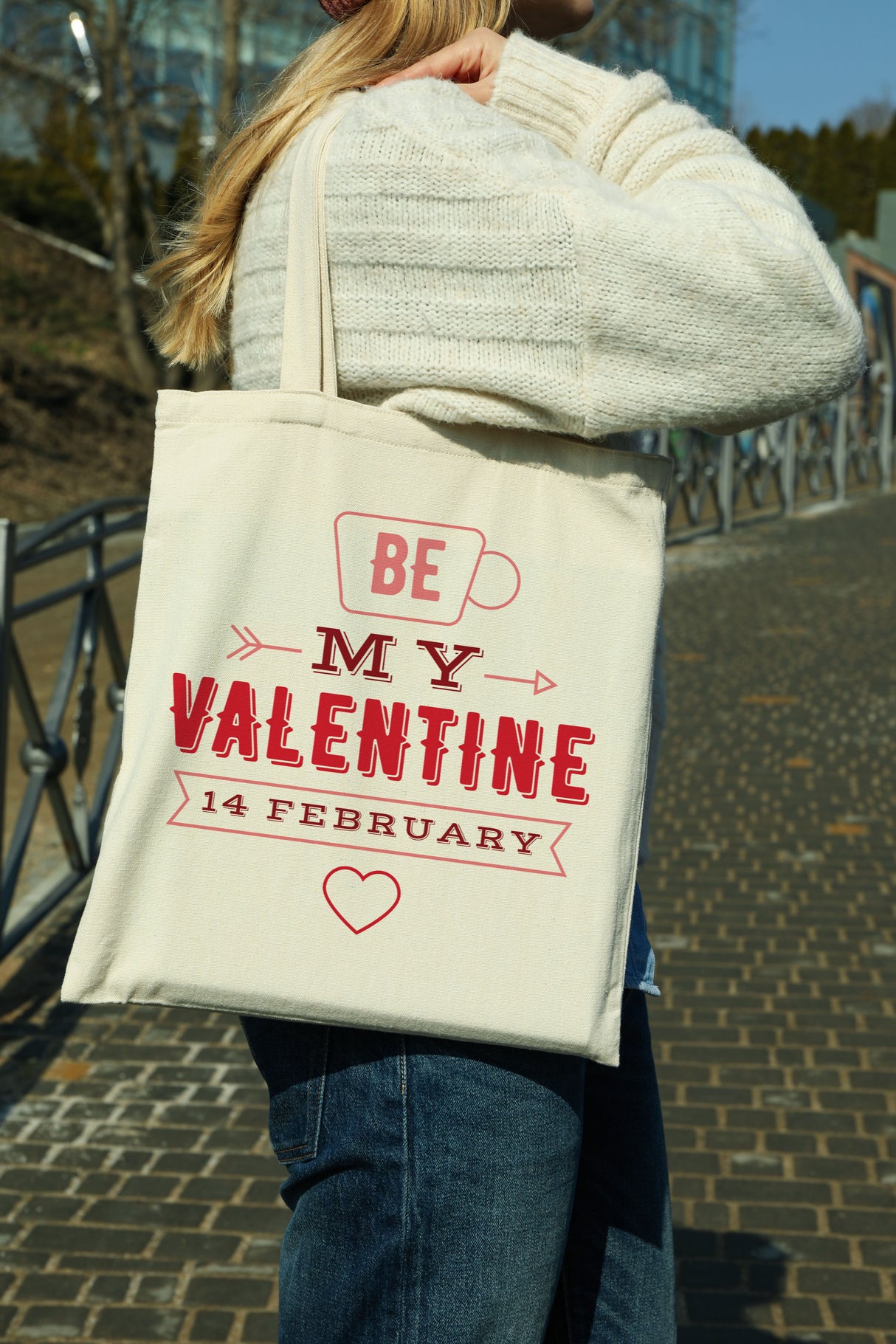 Torba bawełniana ecru BE MY VALENTINE